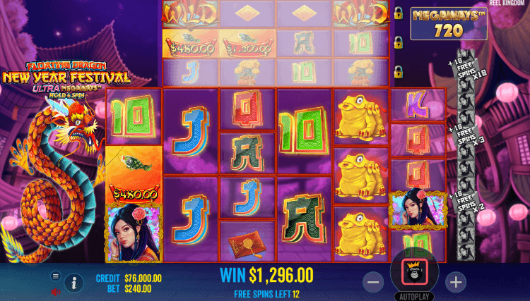 Screenshot of Floating Dragon New Year Festival Ultra Megaways Hold & Spin slot