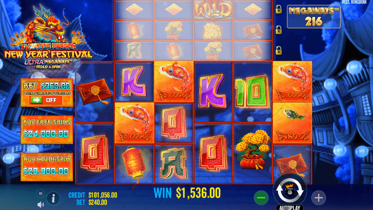 Screenshot of Floating Dragon New Year Festival Ultra Megaways Hold & Spin slot