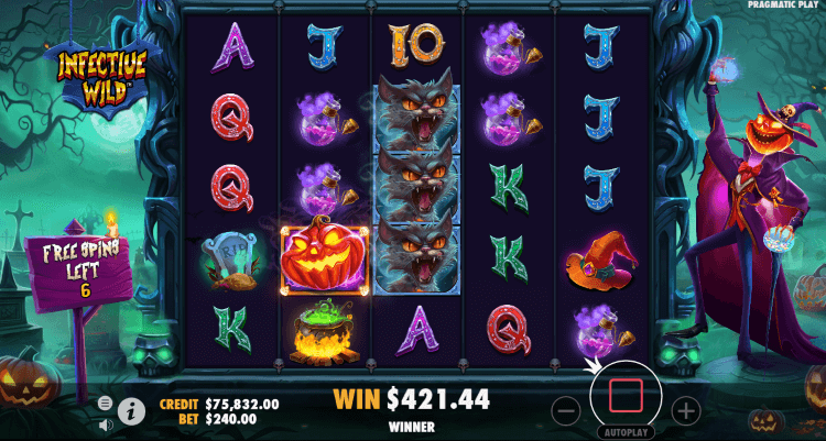 Screenshot of Infective Wilds slot - free spins round