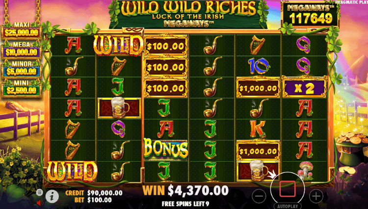 Screenshot of Wild Wild Riches Megaways slot free spins feature